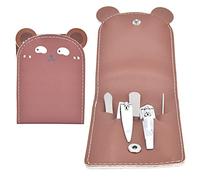 Fdit Set Tagliaunghie Portatile in Acciaio Inossidabile con Lima per Unghie e Clip per Tagliare le Sopracciglia per Esigenze di Manicure Personale 5 Pezzi (3418B cosa carina: orsetto)