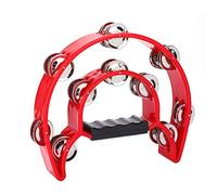 Fdit Tamburello a Doppia, Mezza Luna Doppia Jingles in Metallo Strumento Musicale a Percussione Tenuto in Mano per Eventi di Feste KTV in Chiesa per Adulti (rosso)