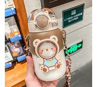 Fdit Tazza Sippy Portatile in Morbida Cannuccia Modello Cartone Animato per Bambini con Cinturino in Materiale PC (Colore del caffè)