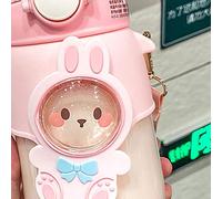 Fdit Tazza Sippy Portatile in Morbida Cannuccia Modello Cartone Animato per Bambini con Cinturino in Materiale PC (PINK)