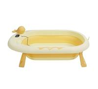 Fdit Vaschetta da Bagno Pieghevole con Rilevamento della Temperatura Comodo Drenaggio Perfetto per L'uso Quotidiano Materiale Morbido e Resistente per Bambini da 0 a 9 Anni (Giallo Crema)