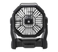 Fdit Ventilatore da Campeggio Ricaricabile Tramite USB, Ventilatore Alimentato a Batteria da 10400 MAh con Lanterna a LED e Gancio per Appendere per Tenda All'aperto in Caso di (BLACK)