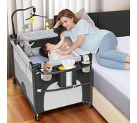 Fdlscpem 5 in 1 letto per Bambini 100 x 70cm, Pieghevole con Una Sola Mano, Letto da Viaggio con Materasso, Tabella Intercambiabile, Scatola Musicale, Giocattolo, Borsa per Il Trasporto