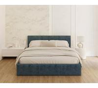 FDM Letto imbottito con cassapanca 90 x 200 cm, 120 x 200 cm, 140 x 200 cm, 160 x 200 cm, 180 x 200 cm, 180 x 200 cm, testata imbottita, rete a doghe e telaio in metallo, pieghevole, made in EU (blu