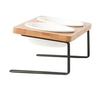 FDOSIJFOS Ciotola per Acqua per Cani, Ciotole for Gatti e Cani in Ceramica, inclinate di 15°, Rialzate, for Cibo Acqua, Set Supporti in bambù for Cuccioli, Bianche