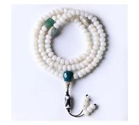 FDOSIJFOS Rosario di Semi di Bodhi, Collana con Braccialetto di Perline di radice di Bodhi Bianca in Stile Cinese 108 Rosario di Buddha con Perline tibetane Dzi for la Meditazione