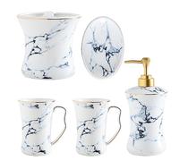FDOSIJFOS Set da Bagno, Set di Lavaggio in Ceramica, Bottiglia Sapone Liquido, boccaglio, portaspazzolino, Set da Bagno Cinque Pezzi