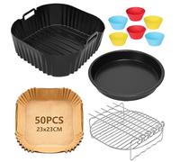 FDOUIGE Accessori per friggitrice ad aria calda 23 cm - Airfryer XXL per COSORI 6L, 6,2L, 6,4L, Russell Hobbs 8L, Air Fryer Accessories con stampo in silicone, griglia, per pizza, in silicone