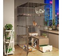 FDQAMLKX Gabbia per Gatti da Esterno Grande Dimensioni in Metallo, Gabbia Gatti Balcone, Case per Gatti e Condomini, Nero, Adatto per Soggiorno e Camera da Letto