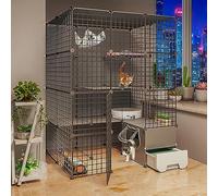 FDQAMLKX Gabbia per Gatti da Esterno Grande Dimensioni in Metallo, Gabbia Gatti Balcone, Case per Gatti e Condomini, Nero, Adatto per Soggiorno e Camera da Letto