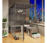 FDQAMLKX Gabbia per Gatti da Esterno Grande Dimensioni in Metallo, Gabbia Gatti Balcone, Case per Gatti e Condomini, Nero, Adatto per Soggiorno e Camera da Letto