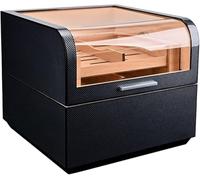 FDSGEEE Portasigari in vetro con umidificatore e divisore, per 220 sigari, realizzato a mano, in legno di cedro, portatile, da viaggio
