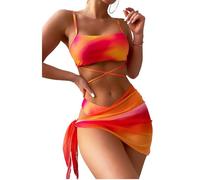 fdsmall Bikini da Donna Set Sexy Bikini Stile Brasiliano A Vita Bassa Stringa Triangolo 3 Pezzi Bikini Costume da Bagno Tre Pezzi Tie Dye High-Cut Bikini (IT, Testo, S, Regular, Regular, Orange)