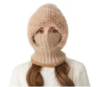 fdsmall Cappello da donna con pompon, invernale, caldo, in pile, antivento, con cappuccio, foderato in pile, cappello invernale da sci, cachi, Taglia unica
