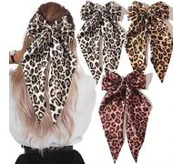 fdsmall Leopard Hair Scarf Scrunchies per le donne - 3Pcs Bow Scrunchies annodato Bow capelli cravatte lunghi elastici bande di raso capelli nastro Scrunchy morbido coda (01)