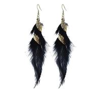 fdsmall Orecchini di piuma per le donne Faux Feathers Ear Stud Piuma Bohemian Fringe Orecchini Nappa Long Drop Dangle Orecchini Set Etnico Lungo Colorato Fringe Orecchini per le donne (Black)