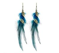 fdsmall Orecchini di piuma per le donne Faux Feathers Ear Stud Piuma Bohemian Fringe Orecchini Nappa Long Drop Dangle Orecchini Set Etnico Lungo Colorato Fringe Orecchini per le donne (Blue)