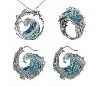 fdsmall Set di gioielli da donna con collana e orecchini con anelli e cristalli di zirconia cubica blu, Misura unica, Zinco, Nessuna pietra preziosa