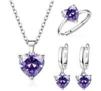 fdsmall Set di gioielli per le donne Glamour Teardrop Zirconia cubica ciondolo collana cerchio orecchini tennis set di anelli aperti gioielli regali di nozze (Purple)