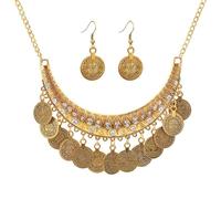 fdsmall Set di gioielli per le donne Orecchini Collana Clavicle Pendente Set Moneta Vintage Pendente Boho Etnico Stile Nazionale Costume Festivals Dichiarazione Doganale Regali (Gold)
