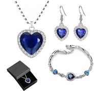 fdsmall Titanic Heat - Set di gioielli con collana e orecchini e bracciale, con zaffiro e ciondolo a forma di cuore, con sacchetto