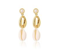 fdsmall Vintage Shell Cowrie Orecchini di goccia Perla Pendola Orecchini Argento Lunga Catena Drop Ear Stud Seashell Estate Beach Orecchini Gioielli per le Donne (03)