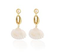 fdsmall Vintage Shell Cowrie Orecchini di goccia Perla Pendola Orecchini Argento Lunga Catena Drop Ear Stud Seashell Estate Beach Orecchini Gioielli per le Donne (13)
