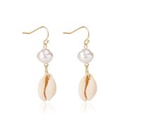 fdsmall Vintage Shell Cowrie Orecchini di goccia Perla Pendola Orecchini Argento Lunga Catena Drop Ear Stud Seashell Estate Beach Orecchini Gioielli per le Donne (01)