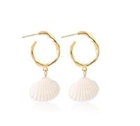 fdsmall Vintage Shell Cowrie Orecchini di goccia Perla Pendola Orecchini Argento Lunga Catena Drop Ear Stud Seashell Estate Beach Orecchini Gioielli per le Donne (06)