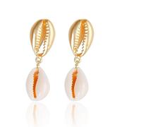 fdsmall Vintage Shell Cowrie Orecchini di goccia Perla Pendola Orecchini Argento Lunga Catena Drop Ear Stud Seashell Estate Beach Orecchini Gioielli per le Donne (15)