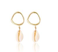 fdsmall Vintage Shell Cowrie Orecchini di goccia Perla Pendola Orecchini Argento Lunga Catena Drop Ear Stud Seashell Estate Beach Orecchini Gioielli per le Donne (04)