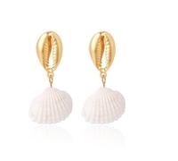 fdsmall Vintage Shell Cowrie Orecchini di goccia Perla Pendola Orecchini Argento Lunga Catena Drop Ear Stud Seashell Estate Beach Orecchini Gioielli per le Donne (08)