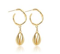 fdsmall Vintage Shell Cowrie Orecchini di goccia Perla Pendola Orecchini Argento Lunga Catena Drop Ear Stud Seashell Estate Beach Orecchini Gioielli per le Donne (05)