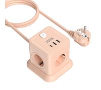 FDTEK Ciabatta Multipresa Cubo, Multipresa Elettrica con 4 Prese AC e 1 USB C + 2 USB A, Multiprese con Interruttore e Protezione da Sovratensioni, Cavo 1,8 m, Adatta per Ufficio e Casa, Rosa