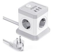 FDTEK Multipresa Cubo, Ciabatta Elettrica con 4 Prese AC e 1 USB C + 2 USB A, Ciabatta Multipresa con Interruttore e Protezione da Sovratensioni, Cavo 1,8 m, Adatta per Ufficio e Casa, 2500W/10A