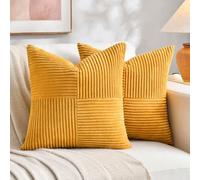 FDTERN Set di 2 Boho Federe de Cuscini per Divano 40x40 in Velluto a Coste，Moderno Morbido Motivo a Croce Decorativa Copricuscini per Divano Camera da Letto,Giallo-arancio