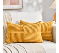 FDTERN Set di 2 Boho Federe de Cuscini per Divano 40x60 in Velluto a Coste，Moderno Morbido Motivo a Croce Decorativa Copricuscini per Divano Camera da Letto,Giallo-arancio