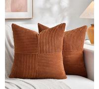 FDTERN Set di 2 Boho Federe de Cuscini per Divano 65x65 in Velluto a Coste,Moderno Morbido Motivo a Croce Decorativa Copricuscini per Divano Camera da Letto,Rosso Ruggine