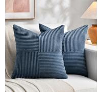 FDTERN Set di 2 Boho Federe de Cuscini per Divano 65x65 in Velluto a Coste,Moderno Morbido Motivo a Croce Decorativa Copricuscini per Divano Camera da Letto,Blu