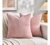 FDTERN Set di 2 Boho Federe de Cuscini per Divano 65x65 in Velluto a Coste,Moderno Morbido Motivo a Croce Decorativa Copricuscini per Divano Camera da Letto,Rosa