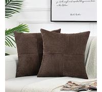 FDTERN Set di 2 Boho Federe de Cuscini per Divano 65x65 in Velluto a Coste,Moderno Morbido Motivo a Croce Decorativa Copricuscini per Divano Camera da Letto,Marrone Scuro