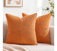 FDTERN Set di 2 Boho Federe de Cuscini per Divano 65x65 in Velluto a Coste，Moderno Morbido Motivo a Croce Decorativa Copricuscini per Divano Camera da Letto,Arancione