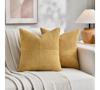 FDTERN Set di 2 Boho Federe de Cuscini per Divano 65x65 in Velluto a Coste,Moderno Morbido Motivo a Croce Decorativa Copricuscini per Divano Camera da Letto,Giallo Zenzero