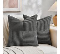 FDTERN Set di 2 Boho Federe de Cuscini per Divano 65x65 in Velluto a Coste，Moderno Morbido Motivo a Croce Decorativa Copricuscini per Divano Camera da Letto,Grigio Scuro