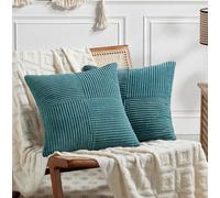 FDTERN Set di 2 Boho Federe de Cuscini per Divano 65x65 in Velluto a Coste，Moderno Morbido Motivo a Croce Decorativa Copricuscini per Divano Camera da Letto,Verde Acqua