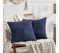 FDTERN Set di 2 Boho Federe de Cuscini per Divano 65x65 in Velluto a Coste,Moderno Morbido Motivo a Croce Decorativa Copricuscini per Divano Camera da Letto,Blu Navy