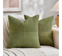 FDTERN Set di 2 Boho Federe de Cuscini per Divano 65x65cm in Velluto a Coste Moderno Morbido Motivo a Croce Decorativa Copricuscini per Divano Camera da Letto,Verde Erba