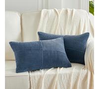 FDTERN Set di 2 Copricuscini 30x50 Blu in Velluto a Coste per Divano Decorativi Federe Cuscini con Motivo Trapuntato a Girandola per Camera da Letto Divano di Casa Caffetteria