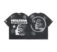 FDTURES 2024 Hellst Primavera/Estate Moda Coppia T-Shirt Lavato Nero Serie Stampata Maniche Corte T-Shirt per Uomini E Donne-color8||S