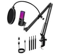FDUCE M160 USB Gaming Microphone Kit for PC,RGB Condenser Podcast Mic with Monitor Jack,Quick Mute,Gain Control,Pop Filter,Boom Stand for Recording Streaming,Podcasting,Gaming